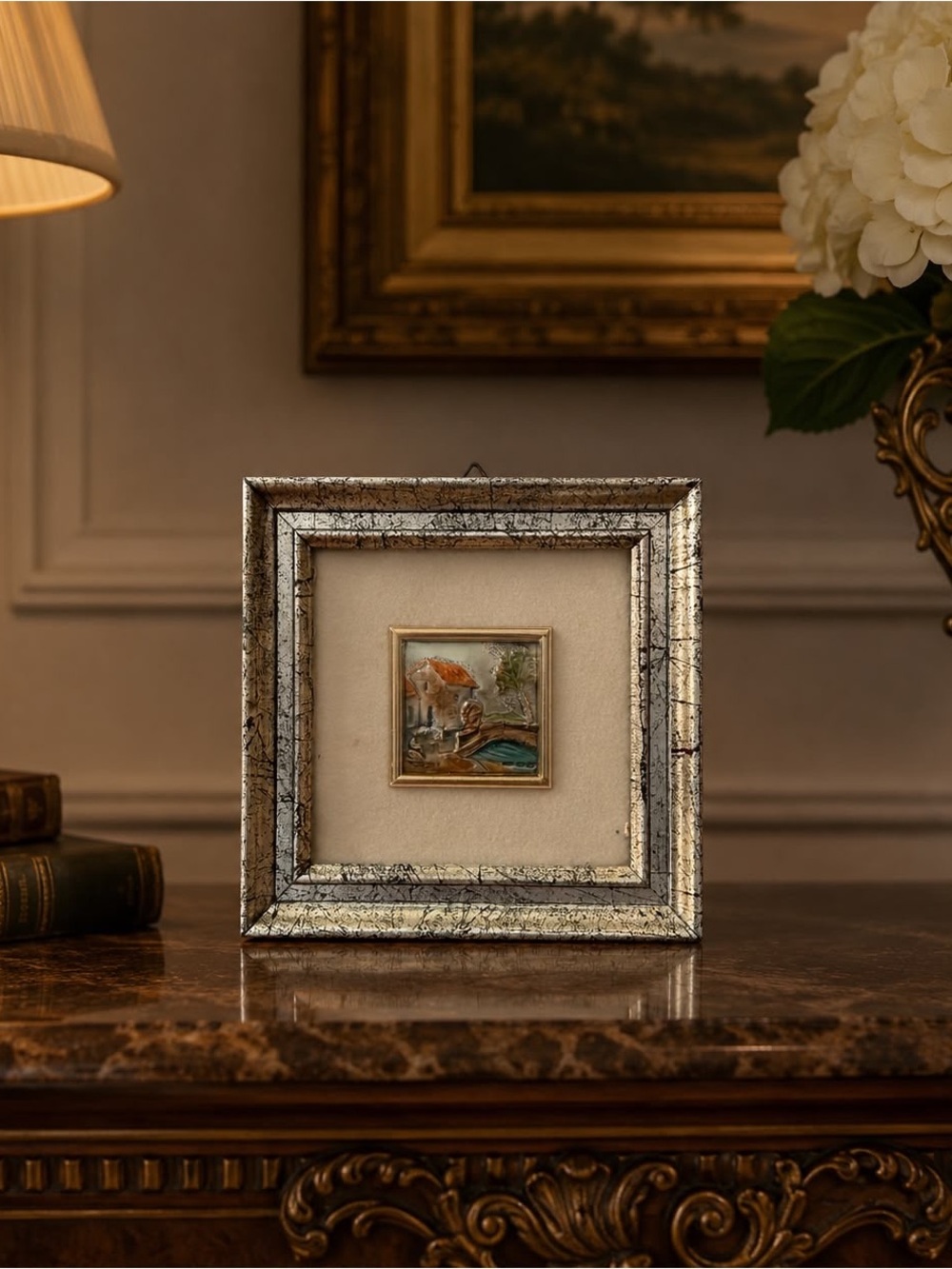 Vintage Framed 3D Ceramic Tile Landscape Miniature Wall Art Italy